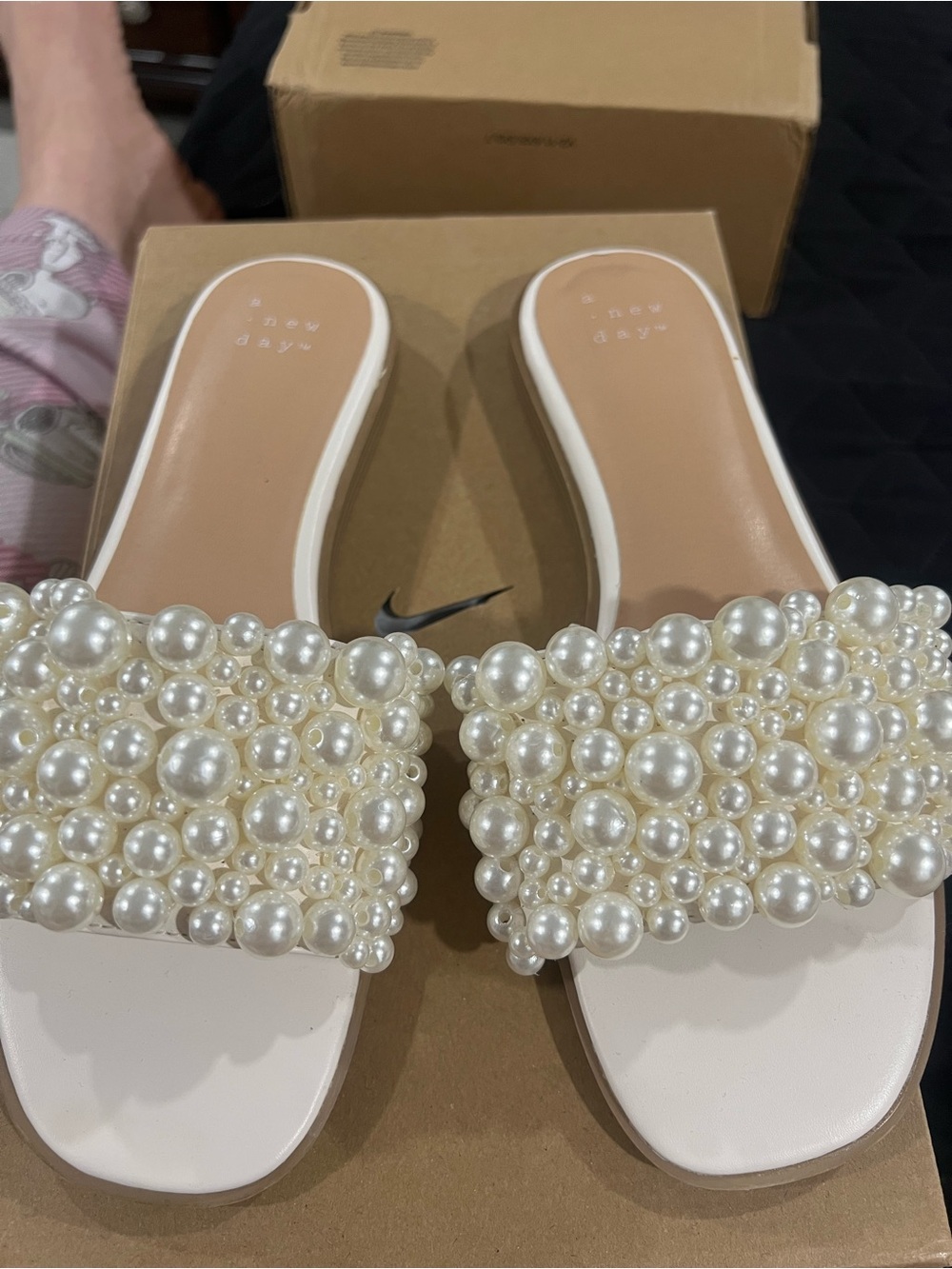 Target Ivory Pearl-Embellished Slide Sandals